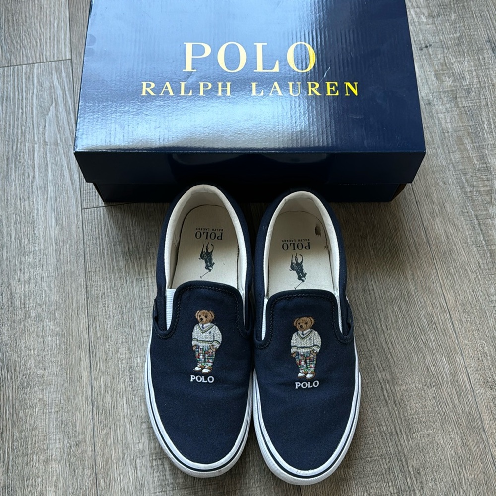 Ralph Lauren Polo Keaton slip on navy with Polo Bear men’s size 7.5